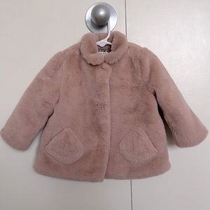 Zara Baby Girl Soft Rose Pink Fur Jacket Coat size 12-18m